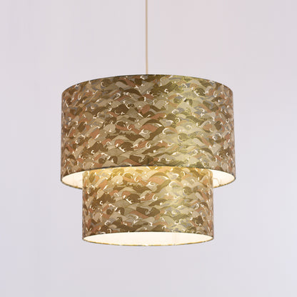 2 Tier Lamp Shade - W03 - Gold Waves on Greys, 40cm x 20cm & 30cm x 15cm