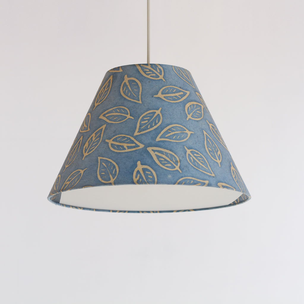 Conical Lamp Shade - P31 - Batik Leaf on Blue, 15cm Top, 35cm Bottom, 22cm Height