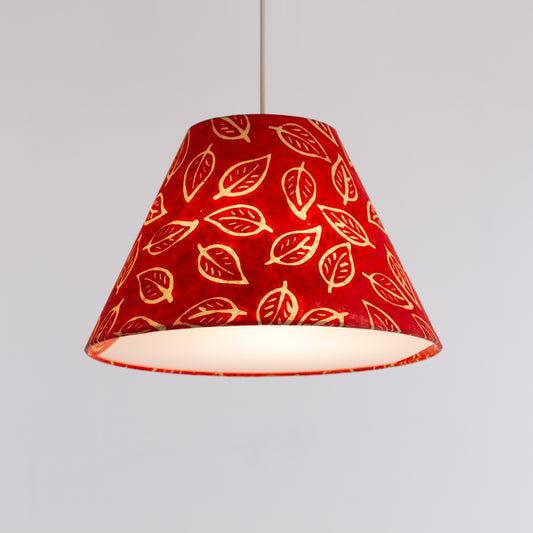 Conical Lamp Shade - P30 - Batik Leaf on Red, 15cm Top, 35cm Bottom, 22cm Height