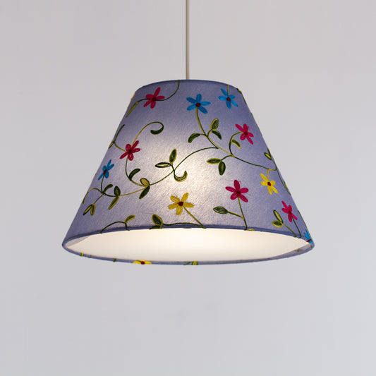 Conical Lamp Shade - P46 ~ Embroidered Evening Blue, 15cm Top, 35cm Bottom, 22cm Height