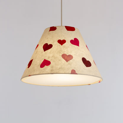 Conical Lamp Shade - P82 ~ Pink Hearts on Natural Lokta, 15cm Top, 35cm Bottom, 22cm Height
