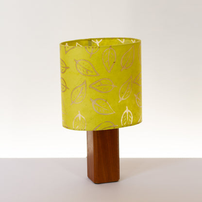 Square Sapele Table Lamp with 20cm Oval Lamp Shade B117 - Batik Leaf Lime