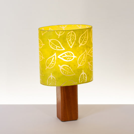 Square Sapele Table Lamp with 20cm Oval Lamp Shade B117 - Batik Leaf Lime