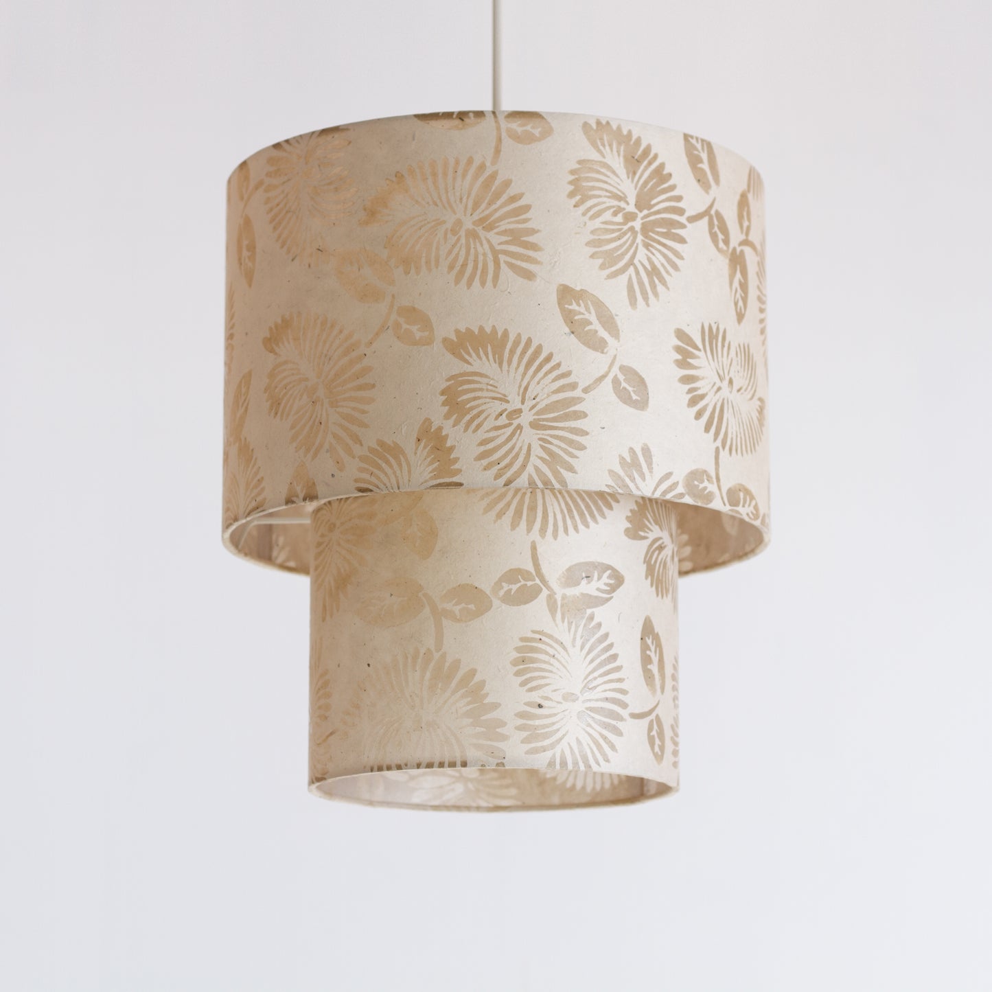 2 Tier Lamp Shade - P09 - Batik Peony on Natural, 30cm x 20cm & 20cm x 15cm