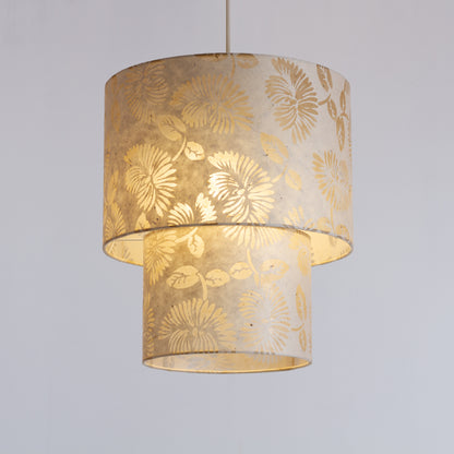 2 Tier Lamp Shade - P09 - Batik Peony on Natural, 30cm x 20cm & 20cm x 15cm