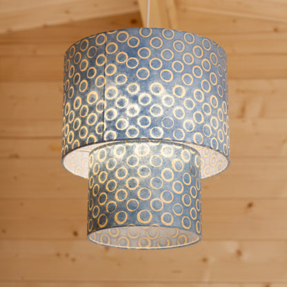 2 Tier Lamp Shade - P72 - Batik Blue Circles, 30cm x 20cm & 20cm x 15cm