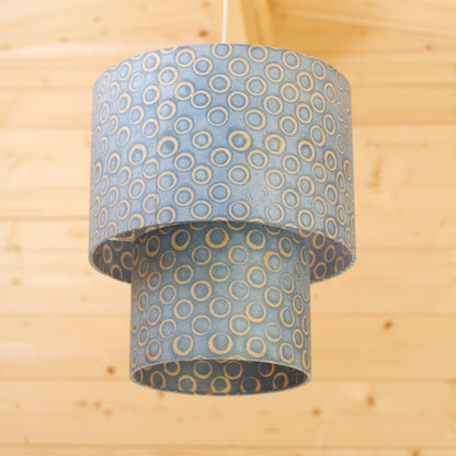 2 Tier Lamp Shade - P72 - Batik Blue Circles, 30cm x 20cm & 20cm x 15cm