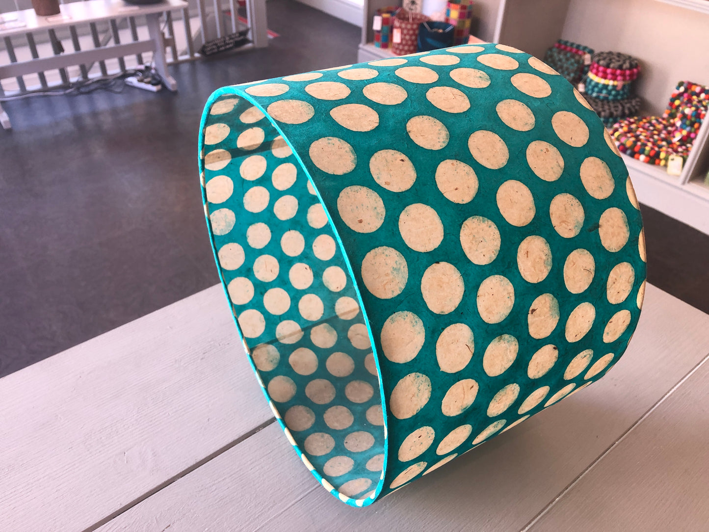 Rectangle Lamp Shade - P97 - Batik Dots on Cyan, 40cm(w) x 30cm(h) x 20cm(d)