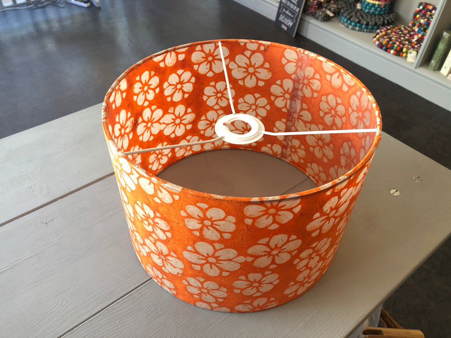 Drum Lamp Shade - P94 - Batik Star Flower on Orange, 40cm(d) x 40cm(h)