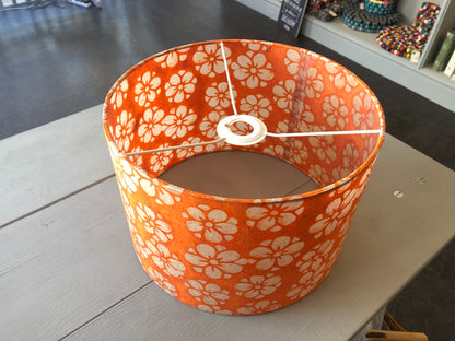 Drum Lamp Shade - P94 - Batik Star Flower on Orange, 20cm(d) x 20cm(h)