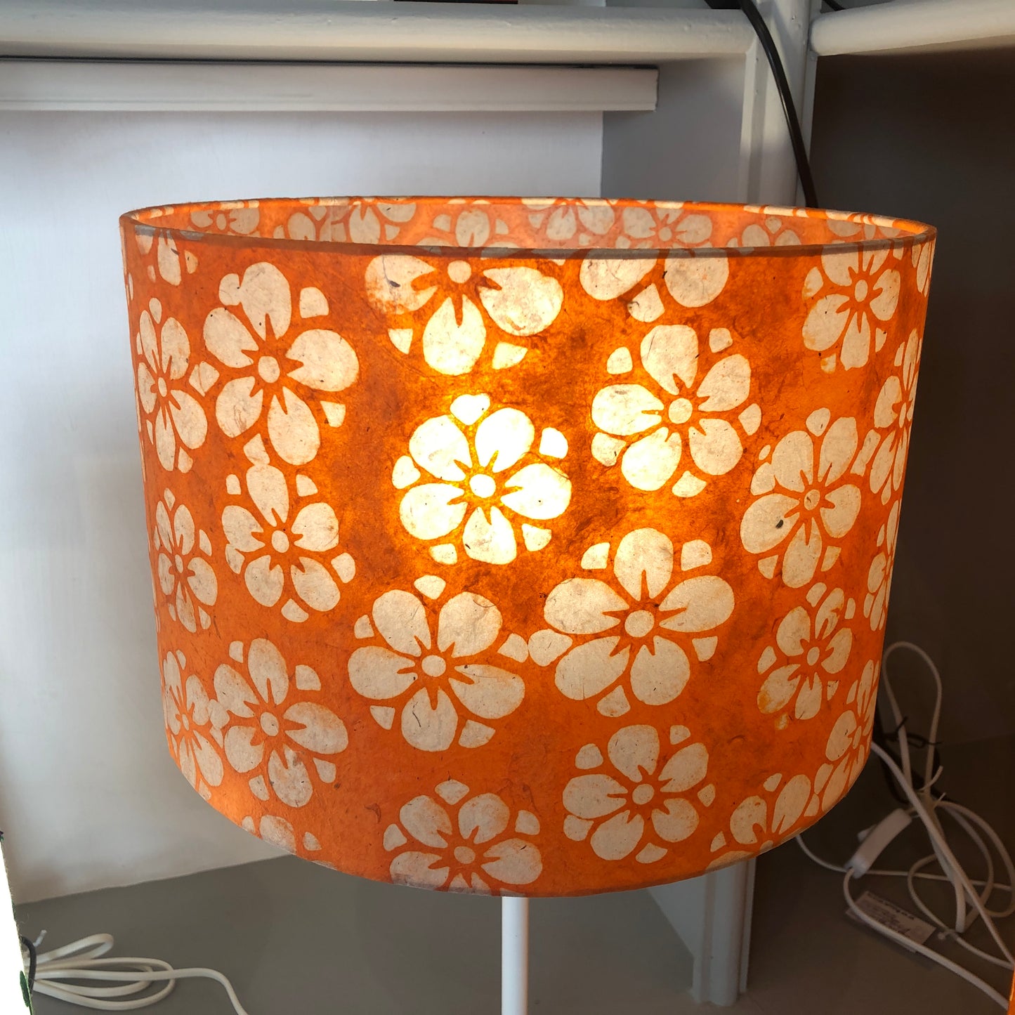 Rectangle Lamp Shade - P94 - Batik Star Flower on Orange, 30cm(w) x 30cm(h) x 15cm(d)
