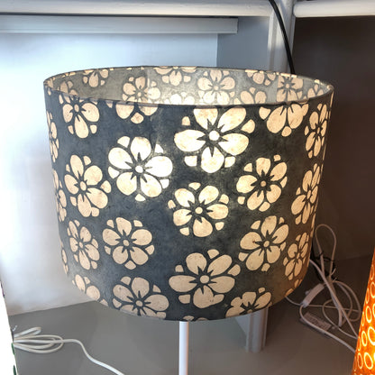 Drum Lamp Shade - P77 - Batik Star Flower Grey, 20cm(d) x 30cm(h)