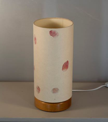 Flat Round Oak Table Lamp with 15cm x 30cm Lampshade in P33 ~ Rose Petals