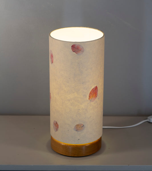 Flat Round Oak Table Lamp with 15cm x 30cm Lampshade in P33 ~ Rose Petals