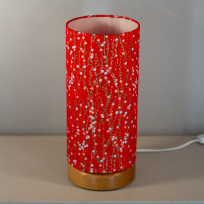 Flat Round Oak Table Lamp with 15cm x 30cm Lampshade in W01 ~ Red Daisies