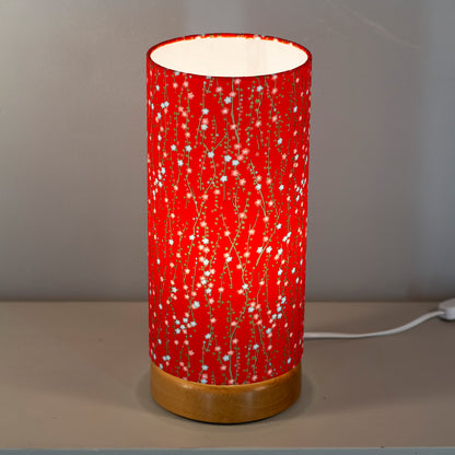 Flat Round Oak Table Lamp with 15cm x 30cm Lampshade in W01 ~ Red Daisies