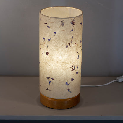 Flat Round Oak Table Lamp with 15cm x 30cm Lampshade in P34 ~ Cornflower Petals
