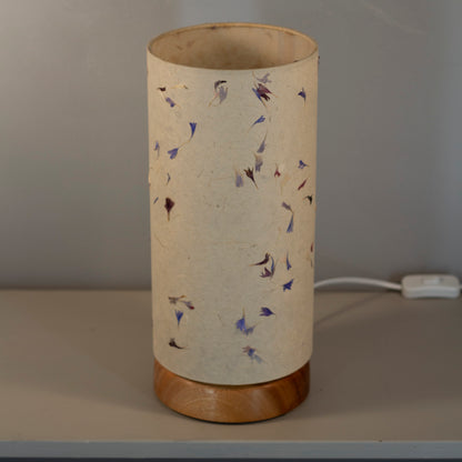 Flat Round Sapele Table Lamp with 15cm x 30cm Lampshade in P34 ~ Cornflower Petals