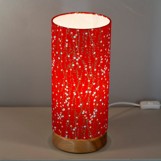 Flat Round Sapele Table Lamp with 15cm x 30cm Lampshade in W01 ~ Red Daisies