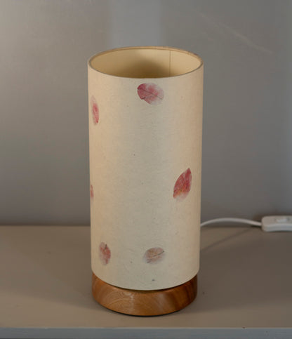 Flat Round Sapele Table Lamp with 15cm x 30cm Lampshade in P33 ~ Rose Petals
