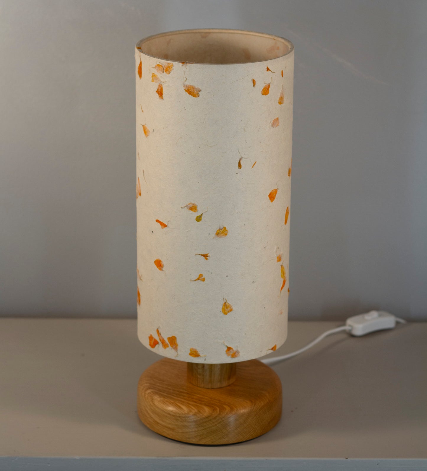 Round Oak Table Lamp with 15cm x 30cm Lampshade in P32 ~ Marigold Petals