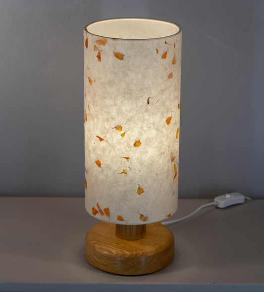 Round Oak Table Lamp with 15cm x 30cm Lampshade in P32 ~ Marigold Petals