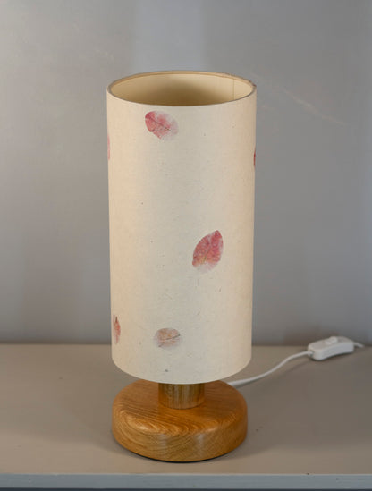 Round Oak Table Lamp with 15cm x 30cm Lampshade in P33 ~ Rose Petals