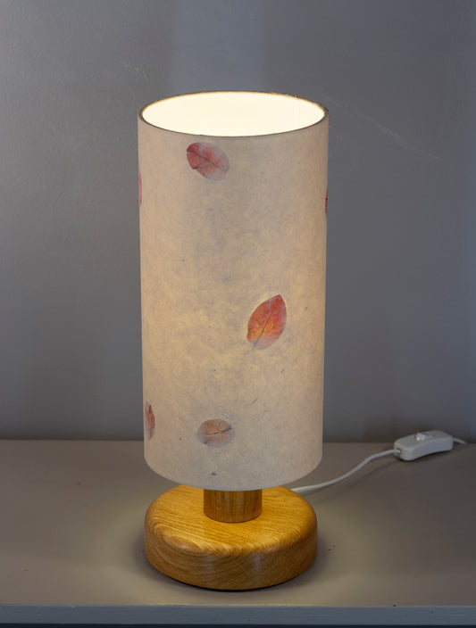 Round Oak Table Lamp with 15cm x 30cm Lampshade in P33 ~ Rose Petals