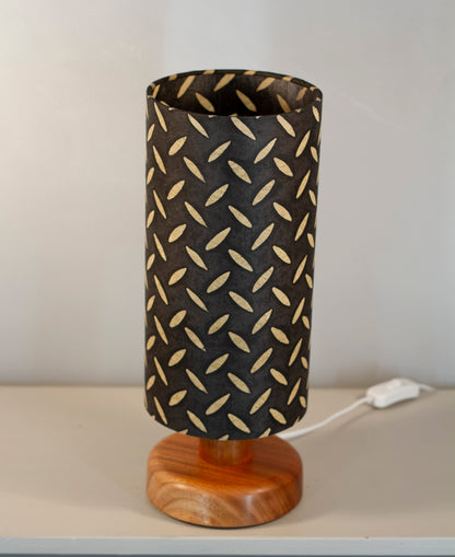 Round Sapele Table Lamp with 15cm x 30cm Lampshade in P11 ~ Batik Tread Plate Black