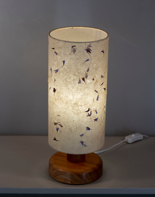 Round Sapele Table Lamp with 15cm x 30cm Lampshade in P34 ~ Cornflower Petals