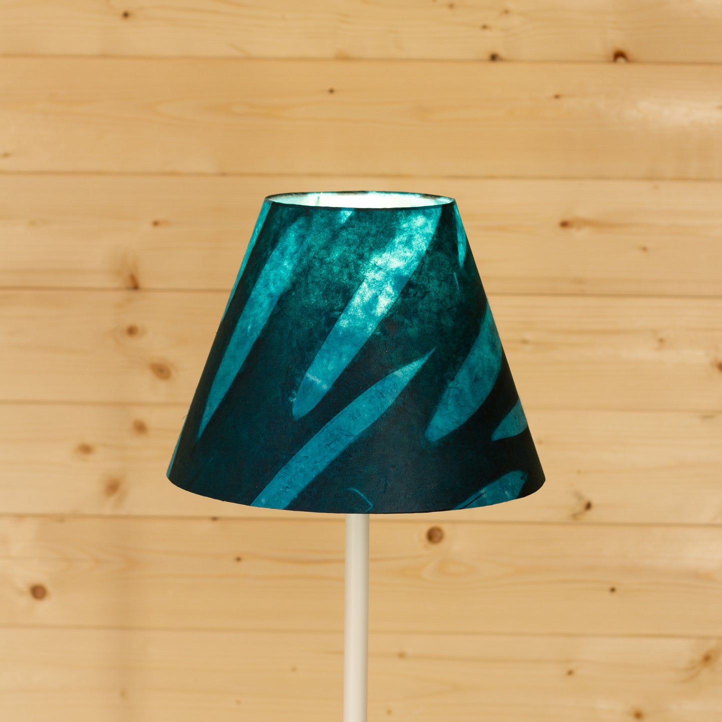 Conical Lamp Shade P99 - Resistance Dyed Teal Bamboo, 15cm(top) x 30cm(bottom) x 22cm(height)