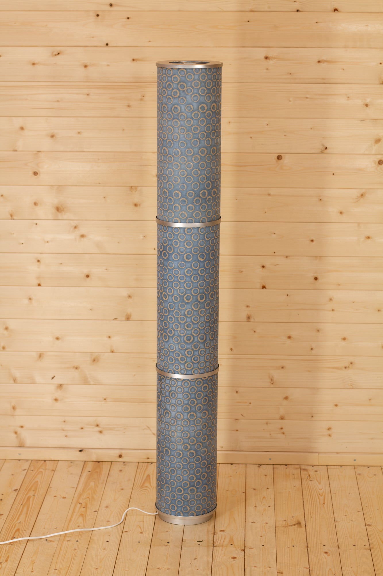 3 Panel Floor Lamp - P72 - Batik Blue Circles, 20cm(d) x 1.4m(h)