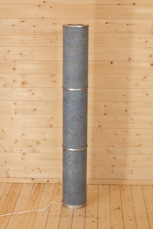 3 Panel Floor Lamp - P72 - Batik Blue Circles, 20cm(d) x 1.4m(h)
