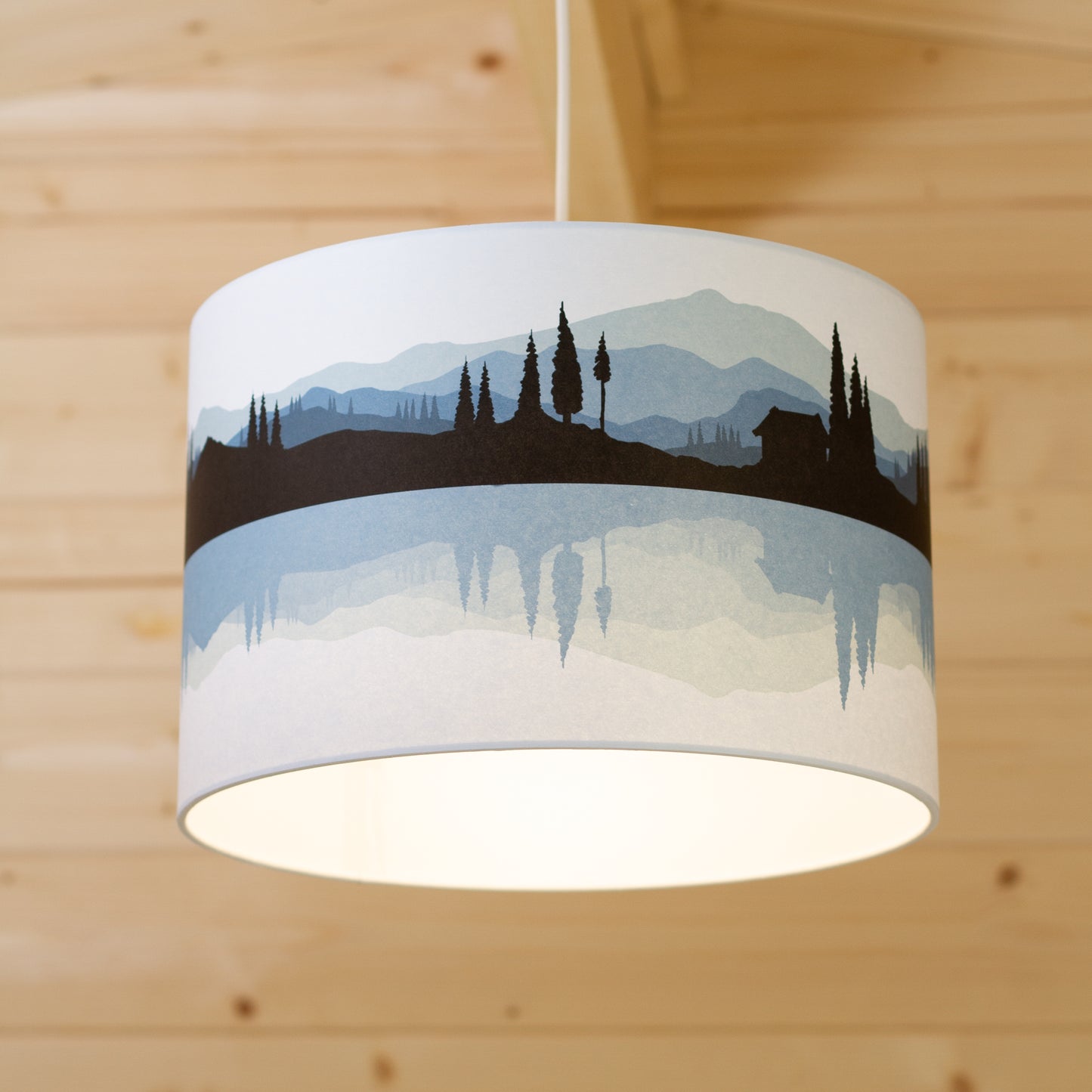 Landscape #3 Print Lampshade (Drum Lamp Shade 30cm(d) x 20cm(h) - Blue (D10)