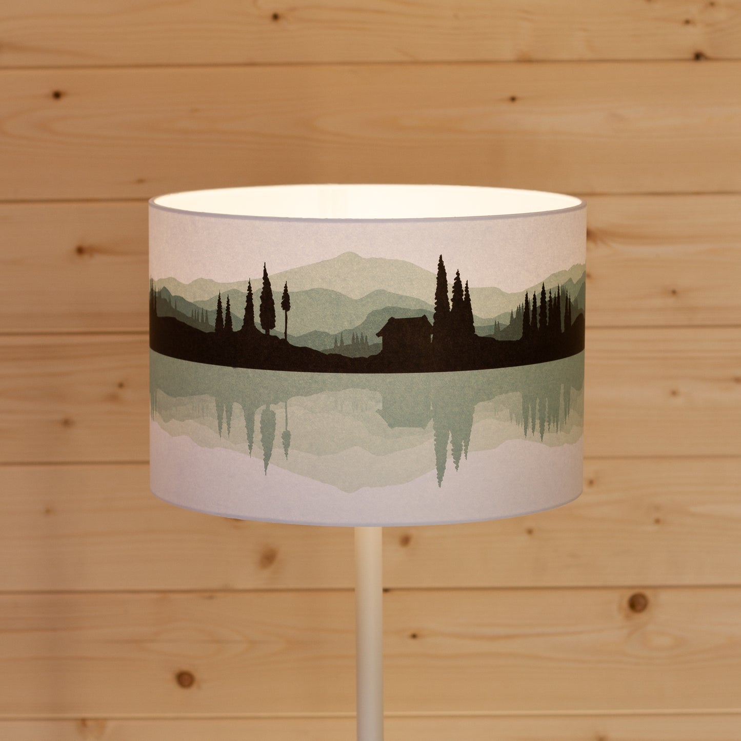 Landscape #3 Print Lampshade (Drum Lamp Shade 30cm(d) x 20cm(h) - Green (D11)