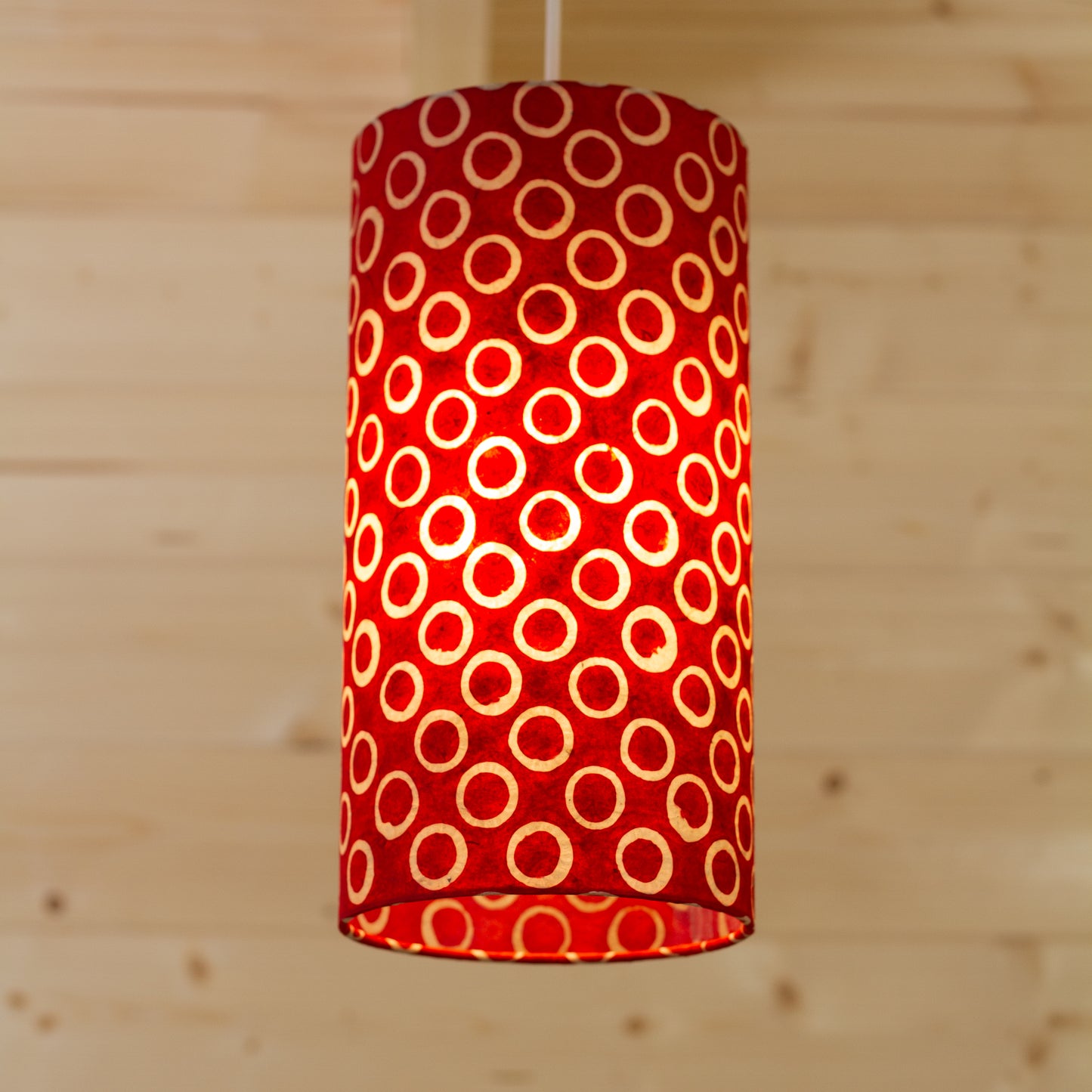 Drum Lamp Shade - P83 ~ Batik Red Circles, 15cm(diameter)