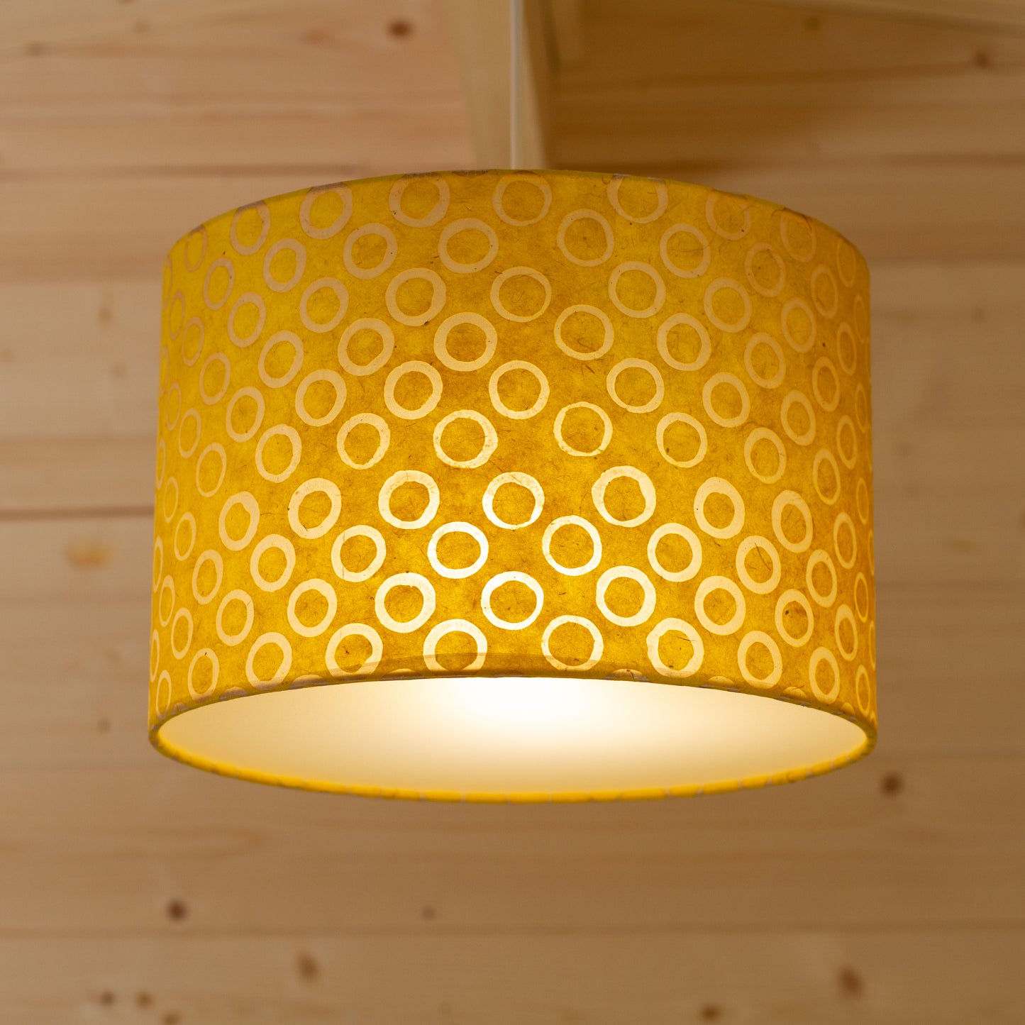 Drum Lamp Shade - P71 - Batik Yellow Circles, 30cm(d) x 20cm(h)