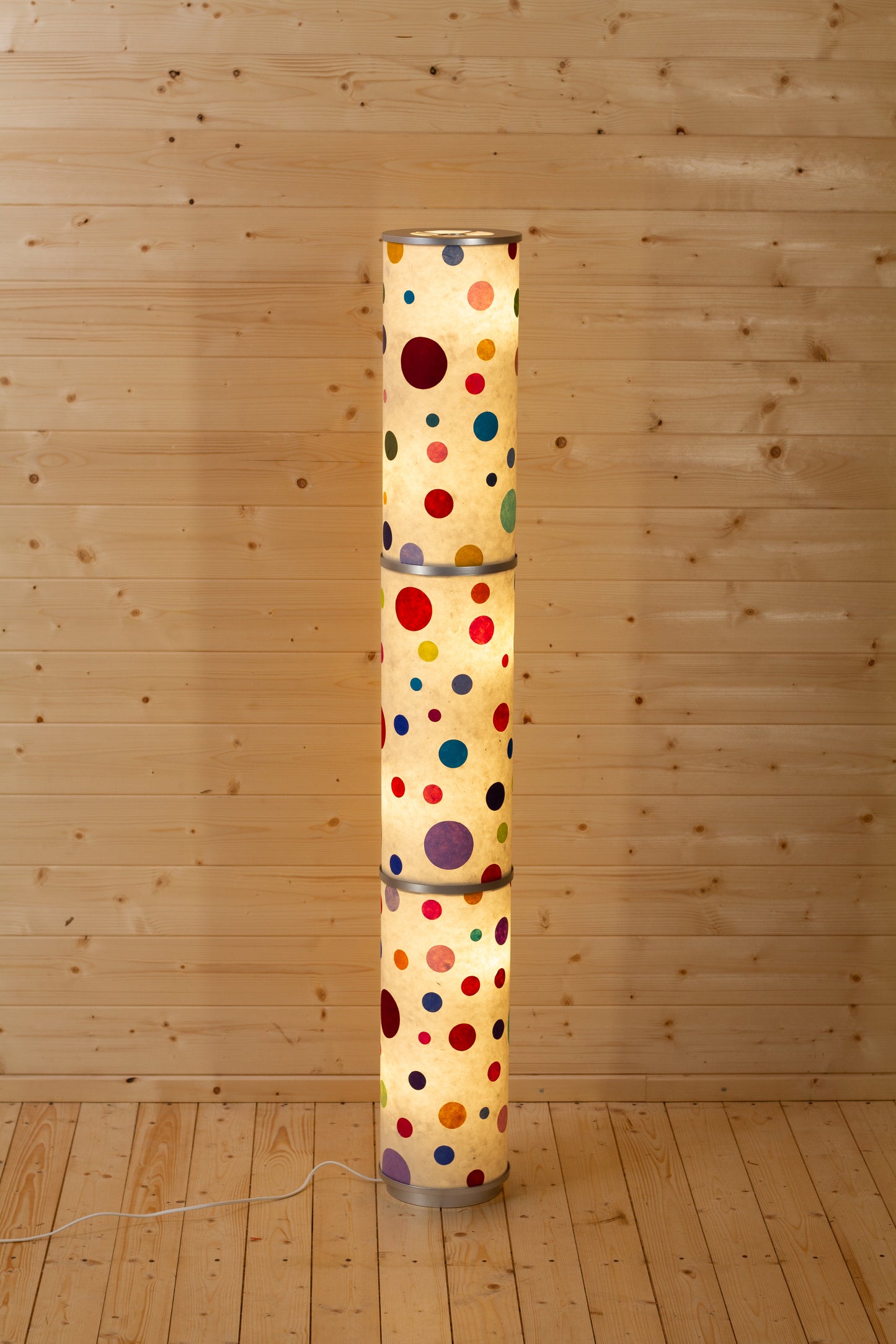 3 Panel Floor Lamp - P39 - Polka Dots on Natural Lokta, 20cm(d) x 1.4m(h)