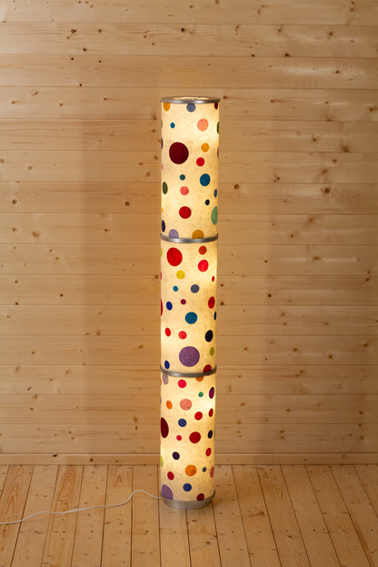 3 Panel Floor Lamp - P39 - Polka Dots on Natural Lokta, 20cm(d) x 1.4m(h)