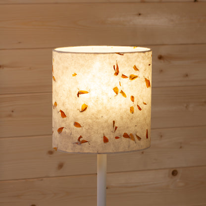 Oval Lamp Shade - P32 - Marigold Petals on Natural Lokta, 20cm(w) x 20cm(h) x 13cm(d)