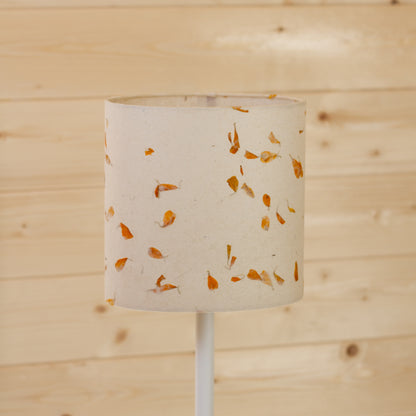 Oval Lamp Shade - P32 - Marigold Petals on Natural Lokta, 20cm(w) x 20cm(h) x 13cm(d)