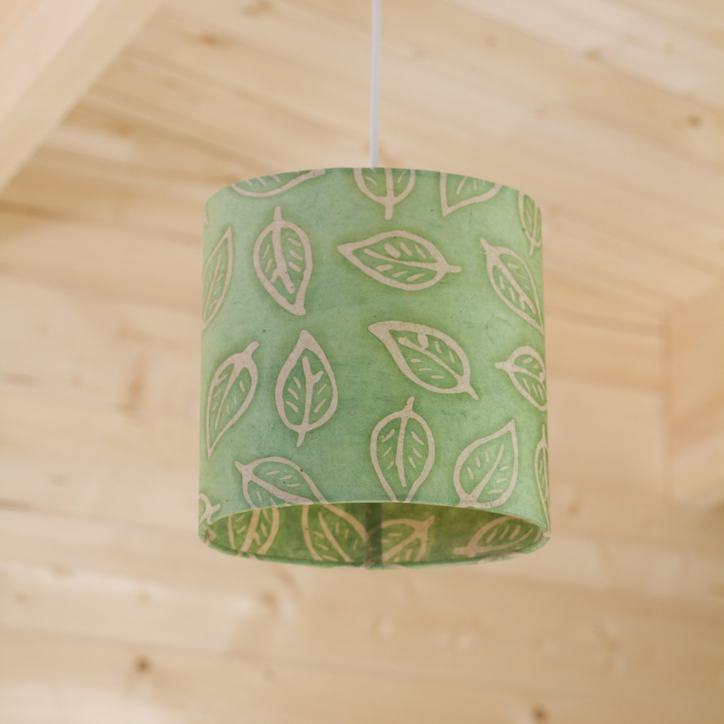 Oval Lamp Shade - P29 - Batik Leaf on Green, 20cm(w) x 20cm(h) x 13cm(d)