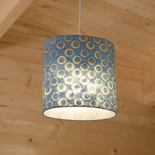 Oval Lamp Shade - P72 - Batik Blue Circles, 20cm(w) x 20cm(h) x 13cm(d)