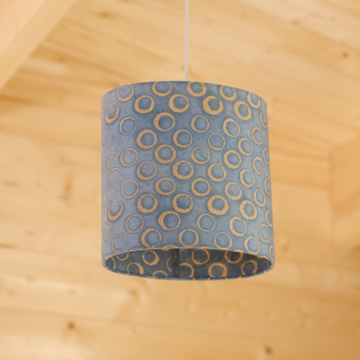 Oval Lamp Shade - P72 - Batik Blue Circles, 20cm(w) x 20cm(h) x 13cm(d)
