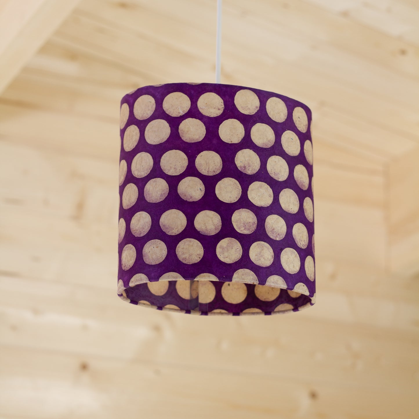 Oval Lamp Shade - P79 - Batik Dot Purples, 20cm(w) x 20cm(h) x 13cm(d)