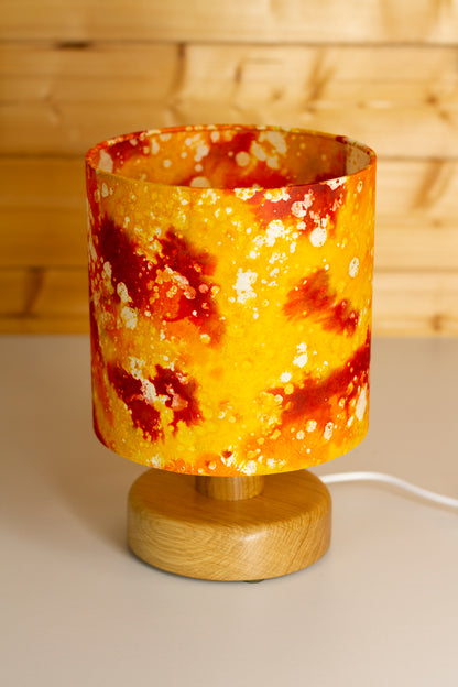 Round Oak Table Lamp with 20cm x 20cm Lamp Shade in B112 ~ Batik Lava Red/Orange