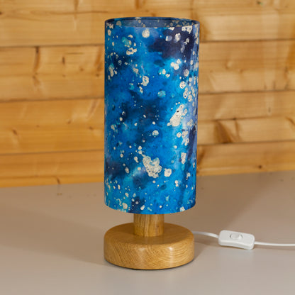 Round Oak Table Lamp (15cm) with 15cm x 30cm Lamp Shade in B113 ~ Batik Ocean Blues