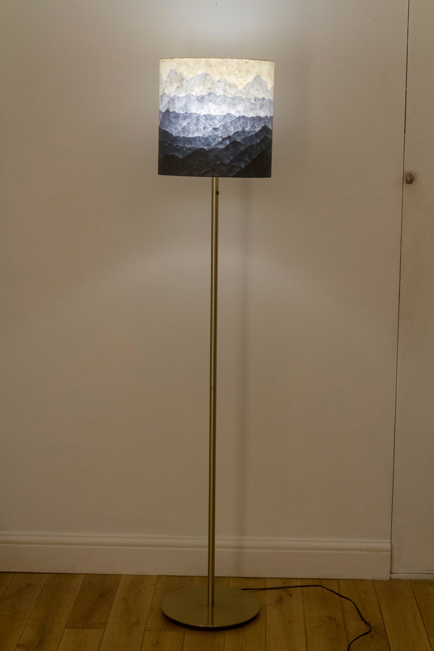 Original Ink Sketch Lamp Shade on a Brass Effect Floor Lamp