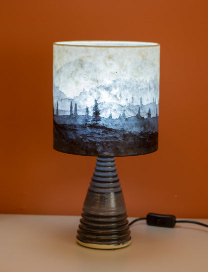 Original Ink Sketch Lamp Shade on a Stoneware Table Lamp