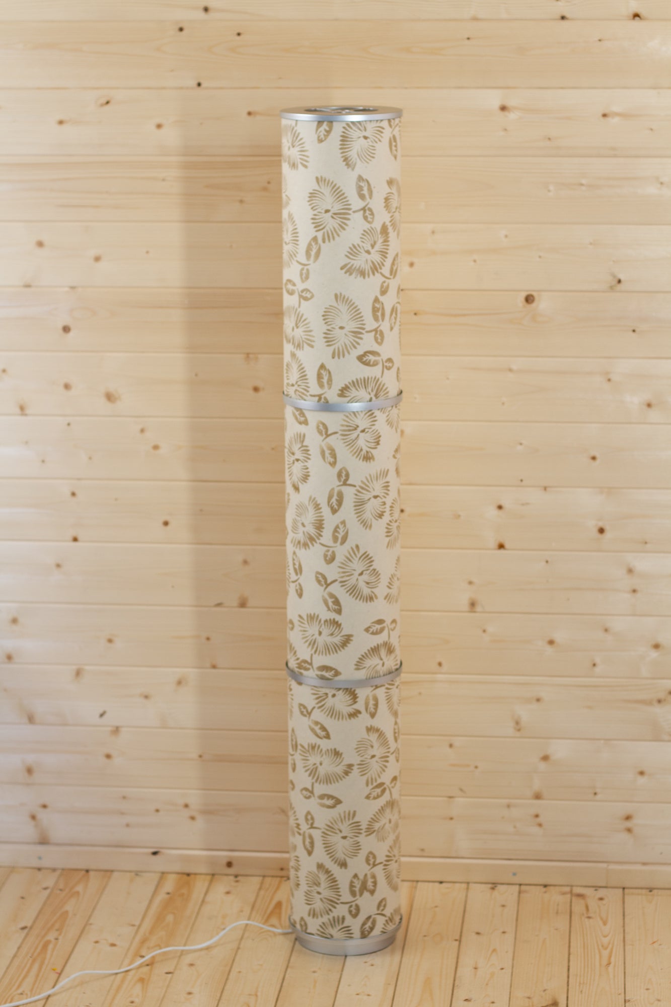 3 Panel Floor Lamp - P09 - Batik Peony on Natural, 20cm(d) x 1.4m(h)